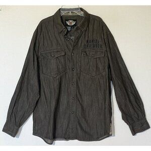 New HARLEY DAVIDSON Brown Cotton Embroidered Logo Button Up Shirt